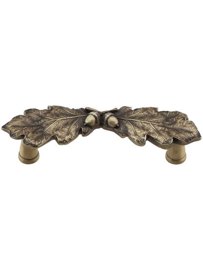 Oak Leaf Cabinet Pull in Antique Brass.